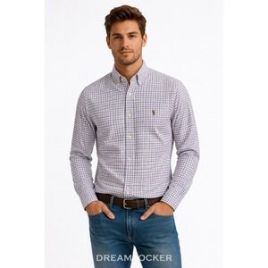Ralph Lauren Small Classic Fit Pink Navy Check Button Down Shirt Long Sleeve
